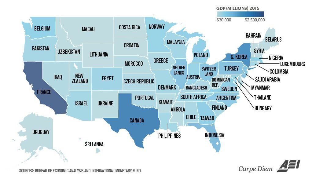 Chaque Etat américain pèse comme un pays Voici la carte
