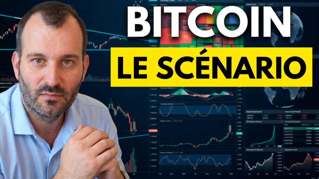 Bitcoin : Le Scénario. Un homme devant des graphiques financiers