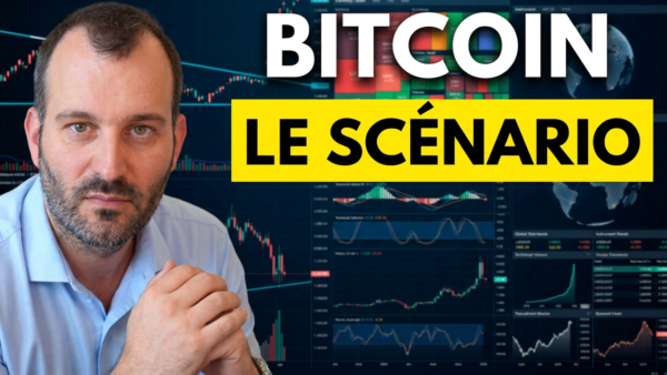 Bitcoin : Le Scénario. Un homme devant des graphiques financiers